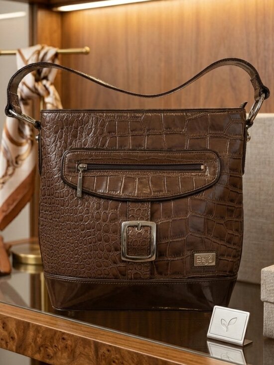 Beijo Couture Croc-Embossed Patent Shoulder Bag NWT